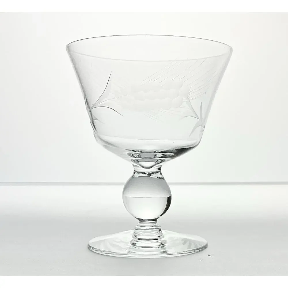 1950s Vintage Mid-century Set of 7 Etched Wheat Coupe Champagne Glasses 4.5” 8oz